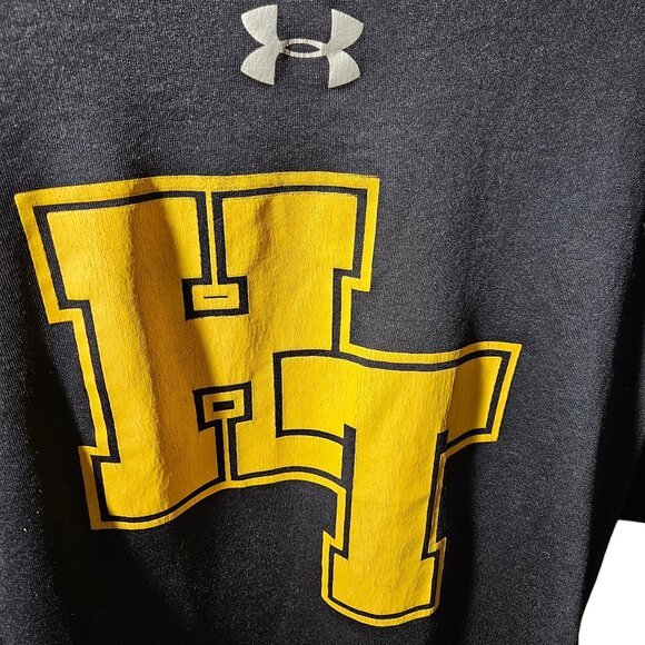Under Armour Mens HeatGear T-Shirt With HT Logo Medium Loose Fit Black & Yellow - Picture 2 of 4